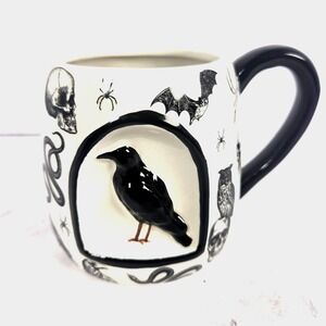 Salem St Raven Crow Skull Owl Bat Spider Halloween Mug Hand Painted Ceramic